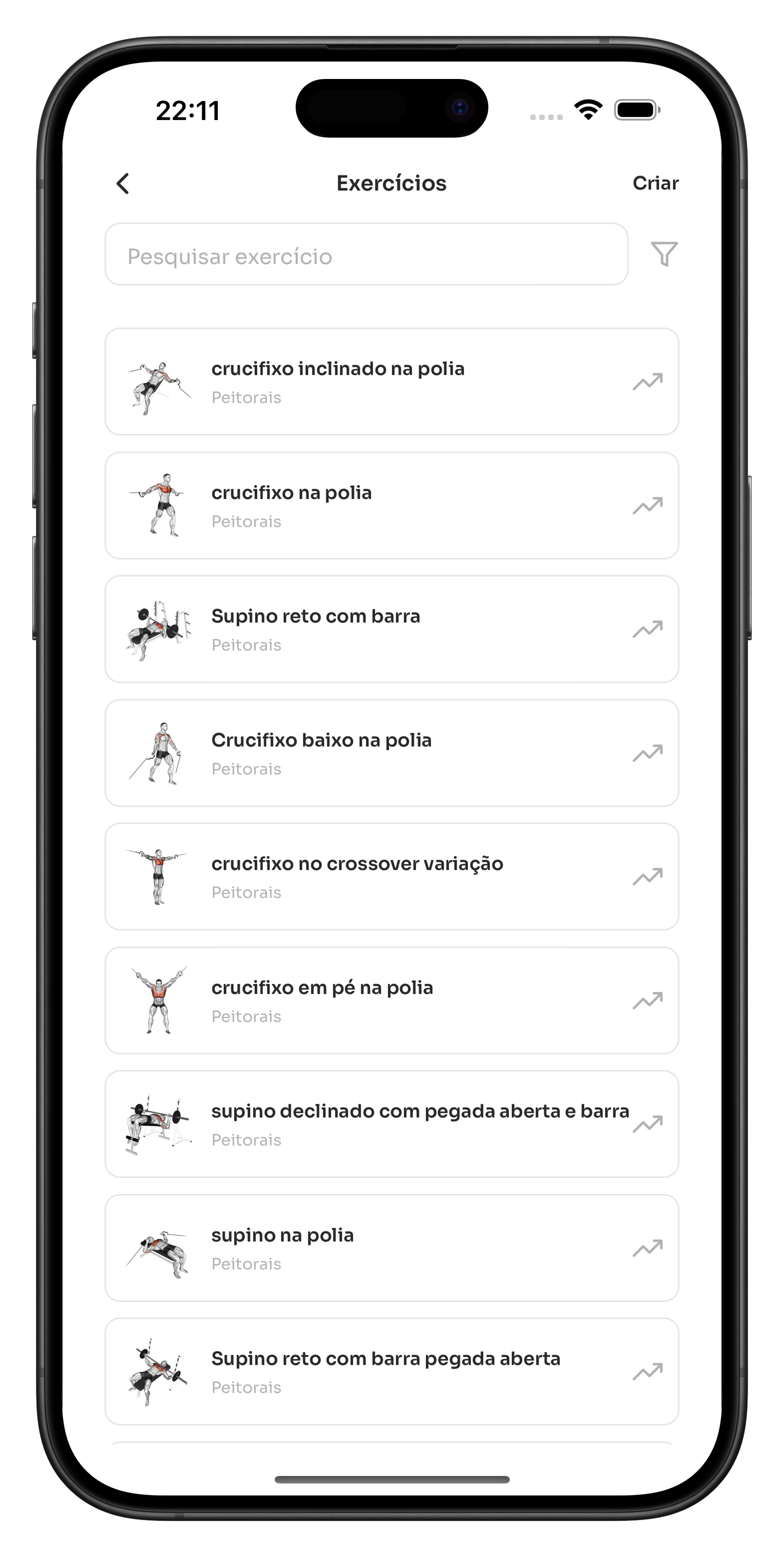 Tela de registro de treino